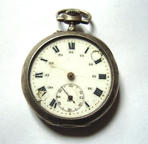 French Vintage silver pocket watch missing glass