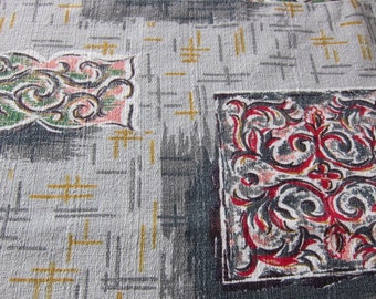 Vintage 40s-50s QUILT TOP , lovely fabrics barkcloth, festival quilt, unfinished quilt, patchwork quilt top, boho fabric, hippie beddingu