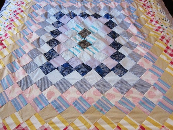 Large quilt top AROUND THE WORLD 70s 80s