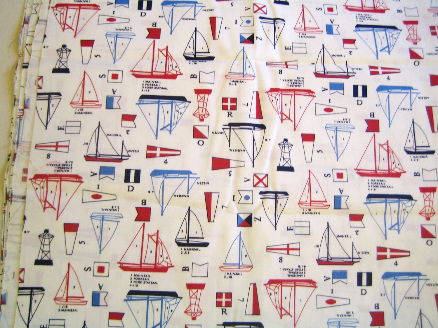 Vintage cotton fabric Nautical boat print 2 1/2 yards