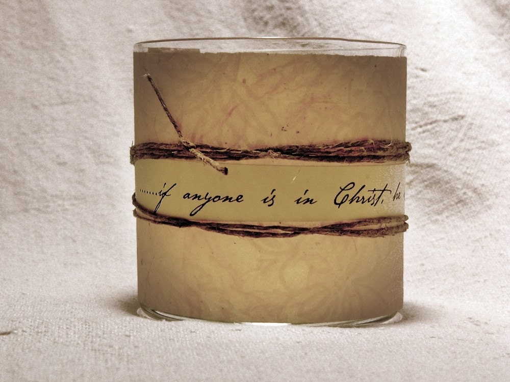Glass Collaged Christian Candle Holder by