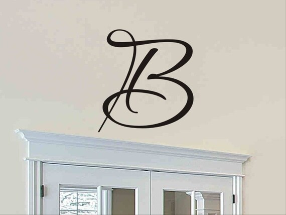 Items similar to single letter script monogram wall decal sticker family room decor on Etsy