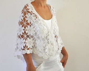 Crochet Shawl Weddings Shawl White Mohair Unique Delicate Chic Romantic