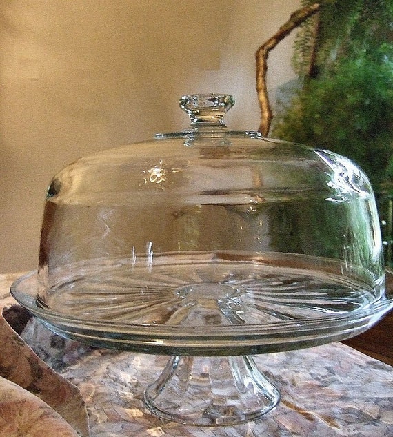 Glass Covered Cake Plate Punch Bowl