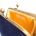 Navy Blue Polka Dots and Yellow Sating Clutch Purse Bag Small