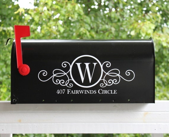 TWO SIDES - Swirly Monogram Mailbox Address Vinyl Decal