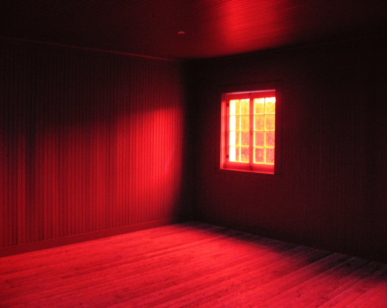 Crimson red room interior surreal spooky window by gbrosseau