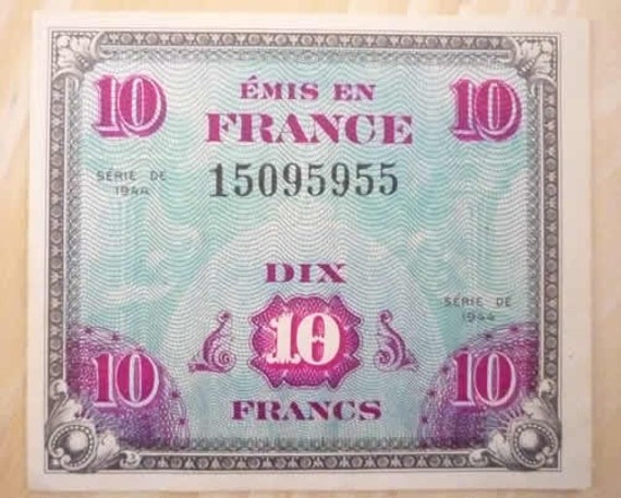 Authentic Vintage 1944 French Money from France 10 Dix Francs