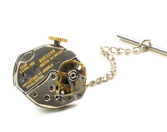 Steampunk Vintage Hampden Watch Tie Tack Pin Chain Clip