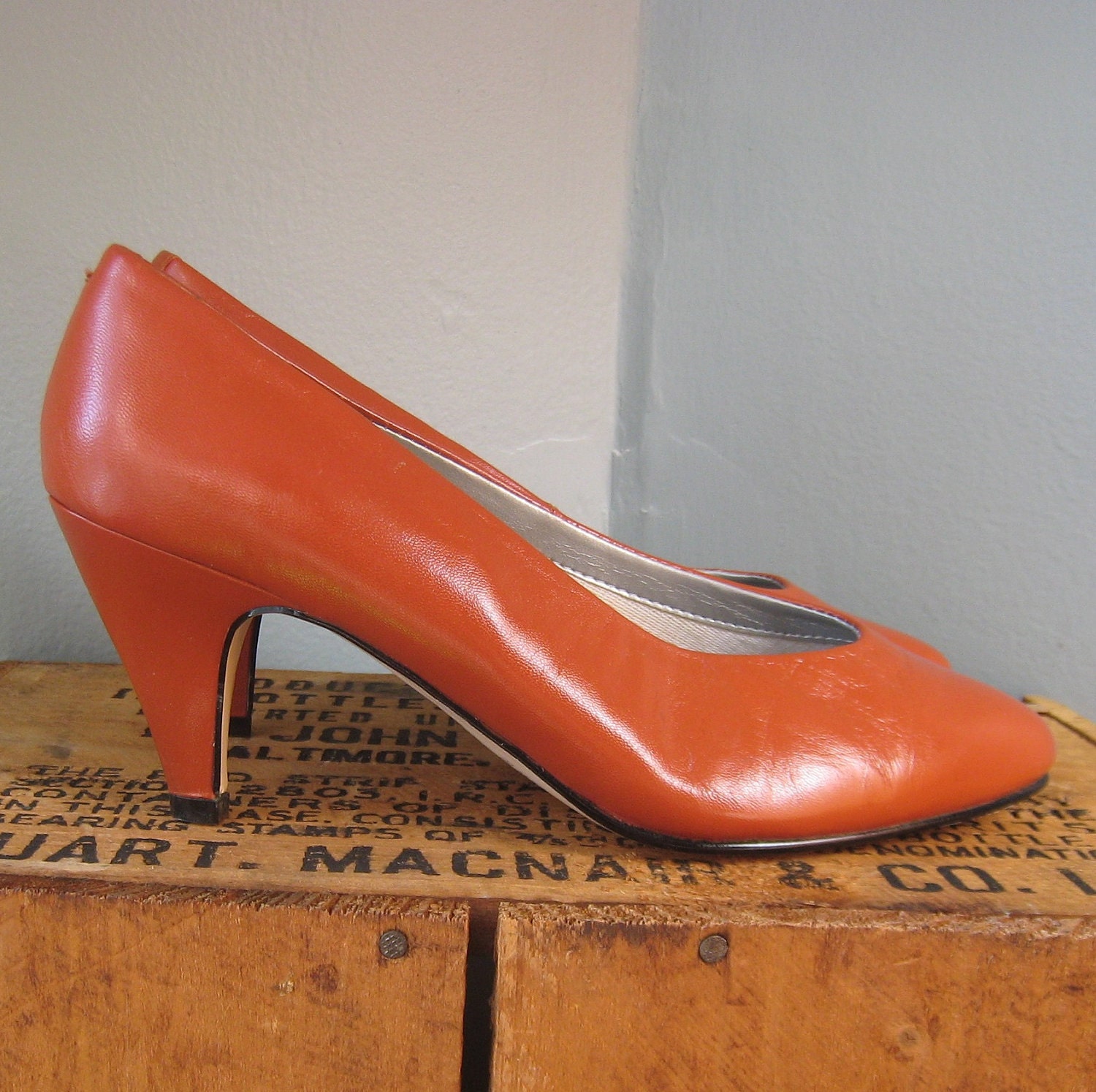 orange and white pumps