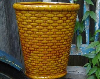 Vintage Ceramic Golden Basket-weave Container