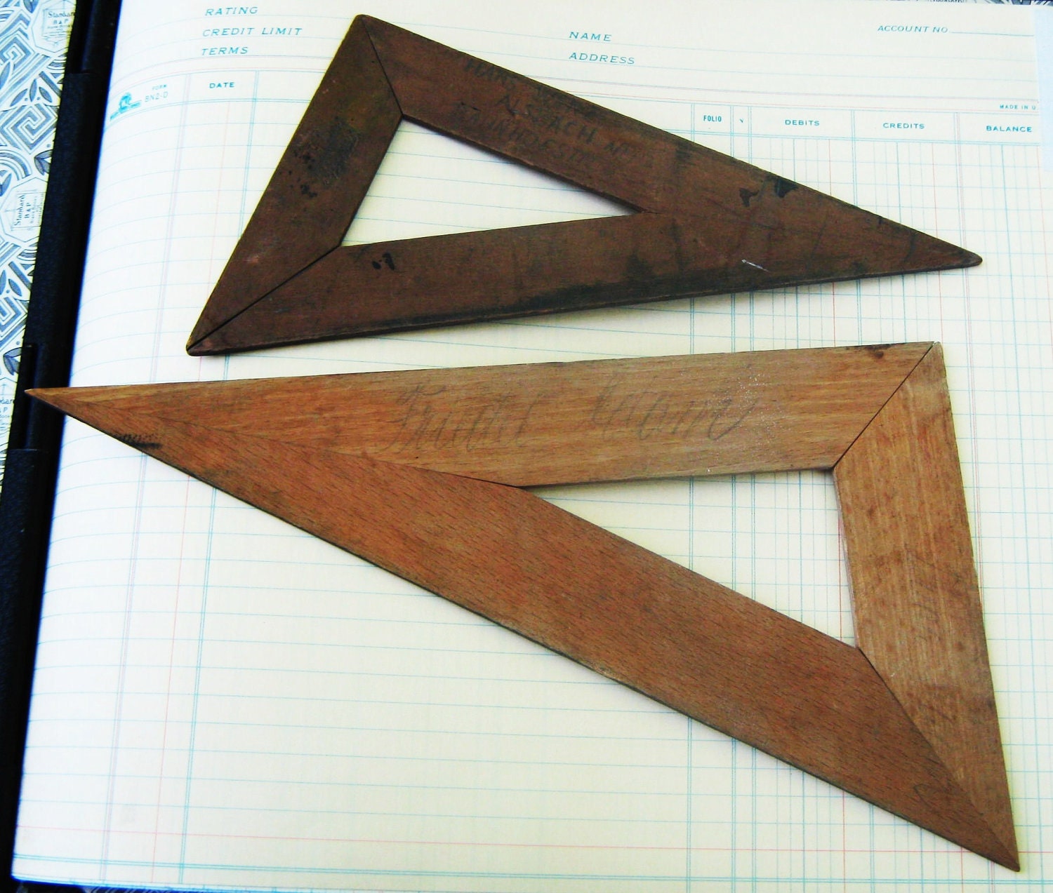 Vintage Wooden Craftsman Drafting Triangle Tools Set of Two