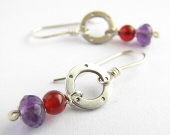 Carnelian & Amethyst Sterling Silver Earrings