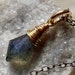 Blue gray labradorite gemstone wire wrapped solitaire necklace - 14k yellow gold filled sterling silver mixed metal - handmade jewelry