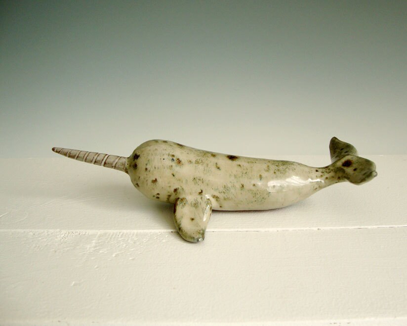 Narwhal Sculpture Handmade Ceramic Clay Whale