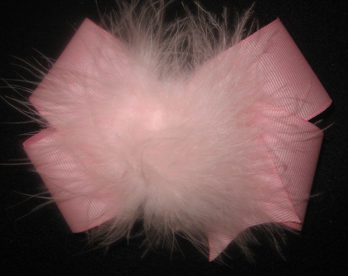Hair Bows, Boutique Hair Bows, Girls Bows, Pink hairbow, Pink Marabou, 5 inch hairbow, Marabou Puff Hair Bow, Loopy Hairbow, Large Hairbows