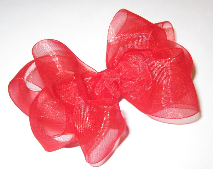 Organza Hair Bows, Red Hair Bow, Red Organza Bow, Glamor Double Layer Boutique Hair Bow, Baby Bows, Toddler Hairbow, Baby Headband,