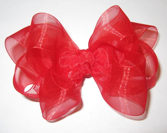 Organza Hair Bows, Red Hair Bow, Red Organza Bow, Glamor Double Layer Boutique Hair Bow, Baby Bows, Toddler Hairbow, Baby Headband,