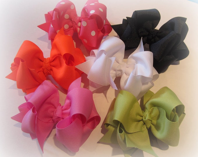 Hair Bows, Boutique Bows, Double Layered Hairbows, LOT SET of 6 bows, 3.5 inch Bows, Wholesale hair bows, Baby Headbands, Girls Clips, mdc