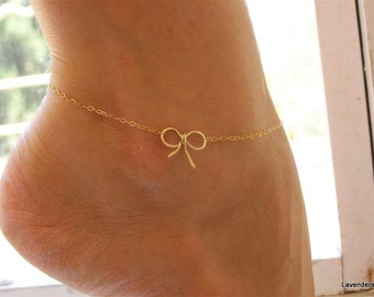 Anklet , Bow Anklet , Bow Gold Anklet , Gold Anklet , Charm Anklet , Bow Ankle Bracelet