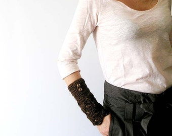 Brown Lace Arm Warmers Fingerless Gloves Mittens