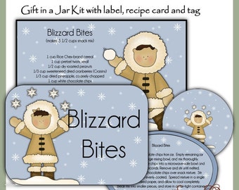 Make your own Blizzard Bites Snack Mix in a Jar - Label, Tag and Recipe - Digital Printable Kit - Great Gift Idea - Immediate Download