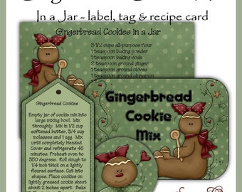 Make your own Gingerbread Cookie Mix in a Jar - Label, Tag and Recipe - Digital Printable Kit - Great Gift Idea - Immediate Download