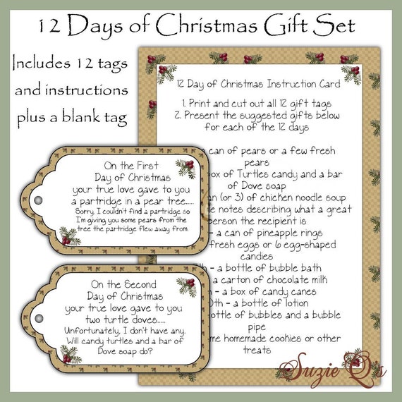 Items similar to Twelve Days of Christmas Tag set with instructions ...