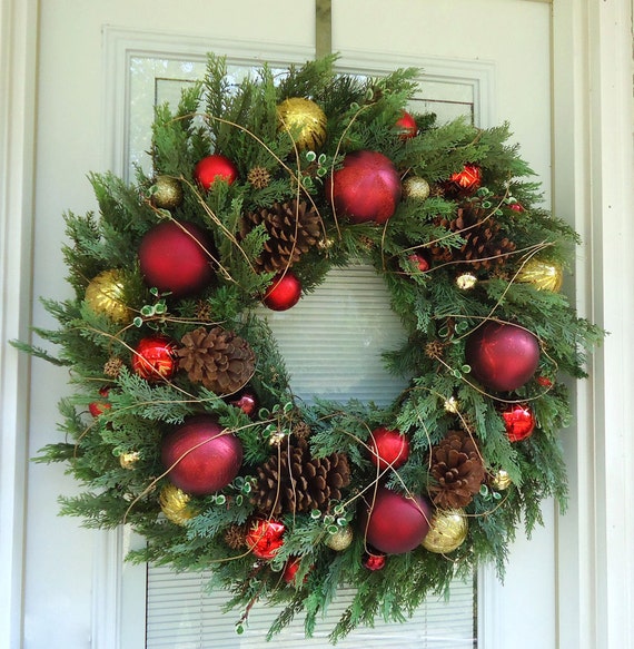 Christmas Wreath Large Gold Red and Burgundy Artificial