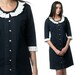 Vintage 60s Ruffle Collar Navy Tuxedo Stitching Mini Party Dress M L