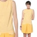60s Scooter Dress Gingham 1960s Mod Mini Pleated White Yellow Drop Waist Vintage Culottes Pockets Sleeveless Romper Dress Medium M