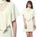 70s Lace Cape Dress Mini Cream 1970s Grecian Goddess Boho Draped Capelet Bohemian Wedding Vintage Disco Flutter Dress Medium Large M L