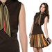 Drop Waist Dress 60s Mini Ascot Pleated 1960s Mod Scooter Striped Brown Orange Yellow Vintage Diner Sleeveless Dress Medium Large M L