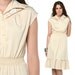 70s Boho Dress Prairie Midi 1970s Hippie Cap Sleeve Beige Elastic Waist Smocked Ruffle Hem Bohemian Vintage Collared Dress Small Medium S M