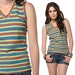 Rainbow Tank Top Striped 70s V Neck Sleeveless Retro Mod 1970s Blue Orange Vintage Tunic Stripe Shirt Small Medium Large S M L