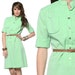 Mod Button Up Dress 60s Shift Green Chest Pocket Mini 1960s Mandarin Collar Vintage Tunic 70s Preppy Scooter Day Dress Large L