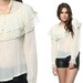 White Ruffle Blouse 70s Sheer Cotton Shirt 1970s Flutter Sleeve Cape Vintage Button Up Top Boho Hippie Festival Small Medium Large S M L
