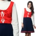 Red White Blue Dress Corset 60s Mod Mini Lace Up 1960s Space Age Gogo Vintage Bib Long Sleeve Sixties High Neck Navy Dress Medium M