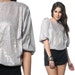 Metallic Top 80s SILVER Blouse 1980s Slouchy BATWING Sleeves Glam Vintage Lurex Sparkle Boatneck Cocktail Shirt Small Medium Large S M L