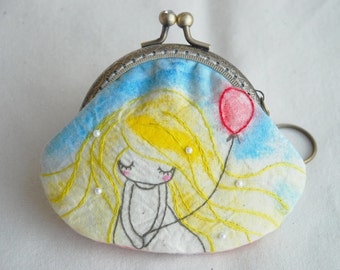 Girl with Red Balloon Vintage Embroidery Purse (Metal Frame)