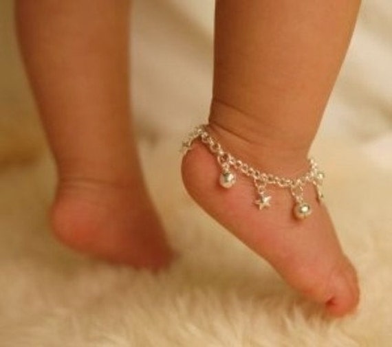 Sterling Silver Jingle Bells & Stars Anklet Baby Anklet