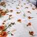 Lovely Orange Floral Print on Ecru Linen Tablecloth 48 inches X 100 inches
