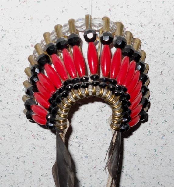 Black and Red Indian Headdress with Feathers