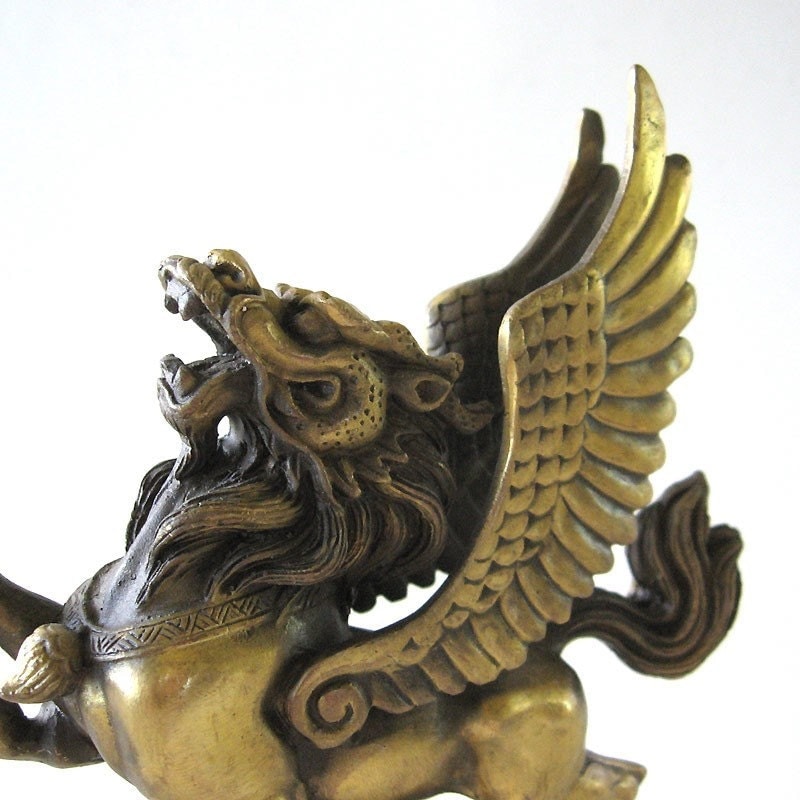 Winged Dragon Horse Vintage Brass Statue Sculpture