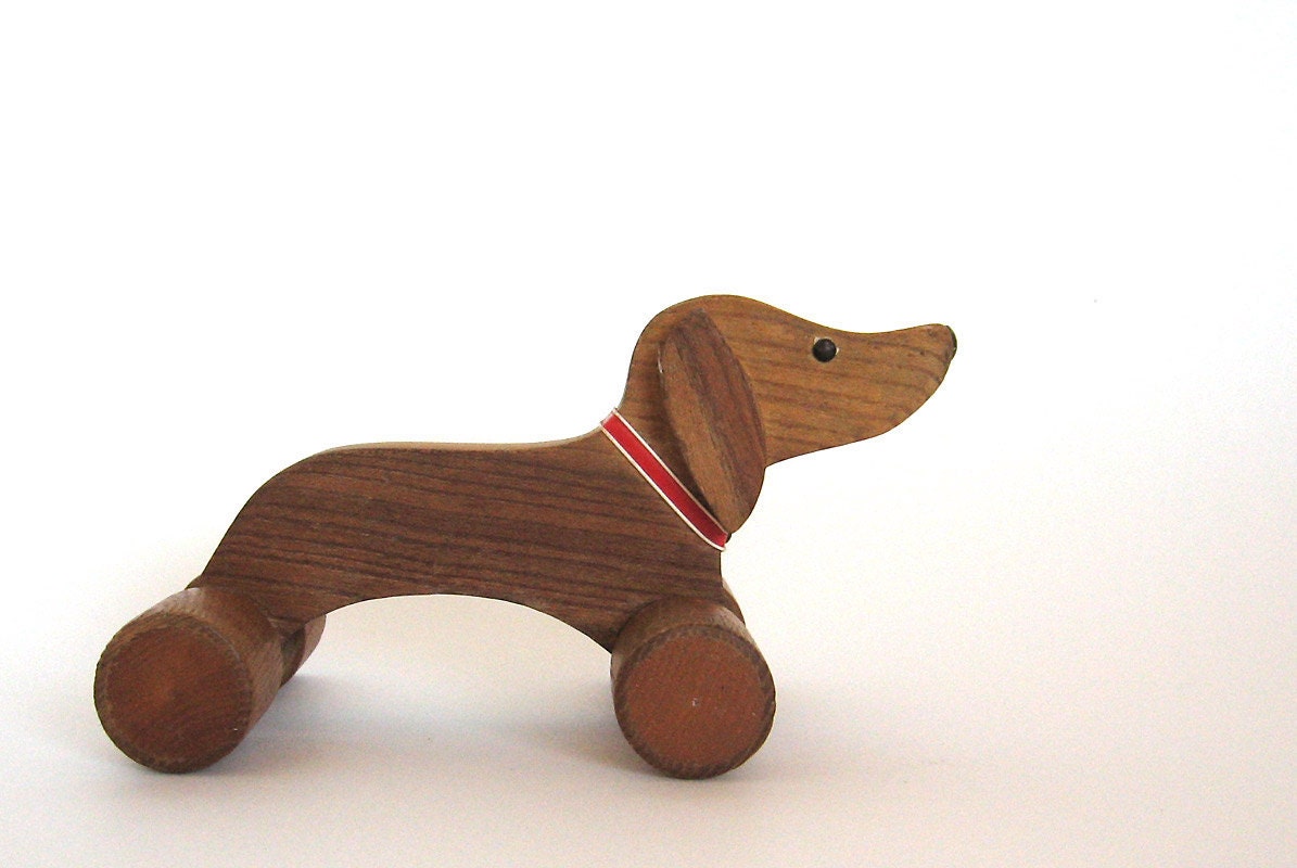 Dog Rolling Toy Vintage Wood Dachshund