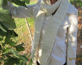 Crochet, Crochet Scarf, Scarf, White Scarf, Winter, Winter White Scarf