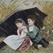 Cute Kids in the Rain under Umbrella - Vintage Photo Postcard - early 1900's