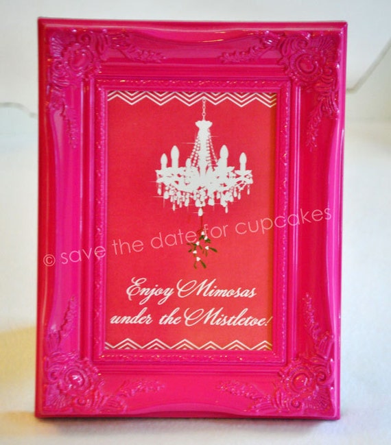 MISTLETOE CHANDELIER - Printable Designer Signs - 4"x6" and "5x7" - Hot Pink and Chevron - Mistletoe Chandelier Collection Il_570xn
