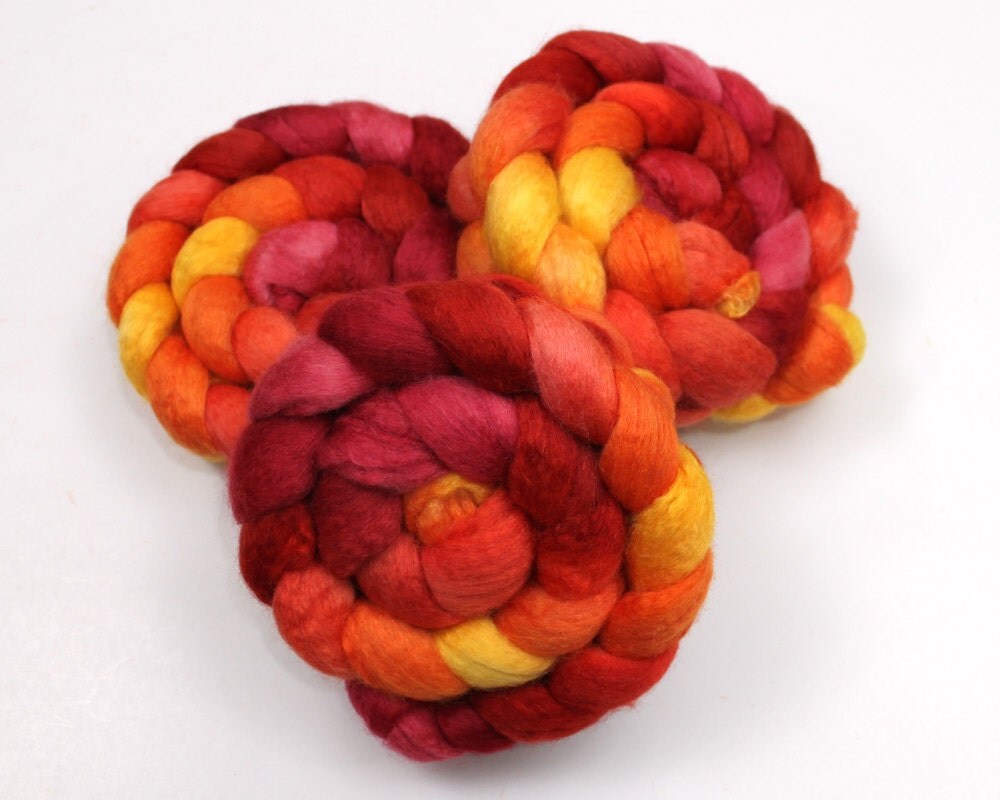 BFL Wool/ Silk Roving 75/25 Handpainted Felting by woolgatherings
