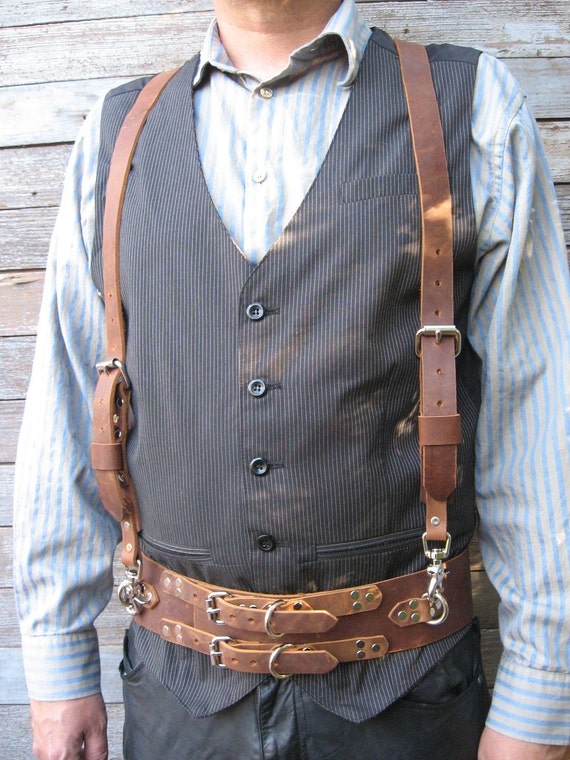 Steampunk Brown Leather Suspenders Belt